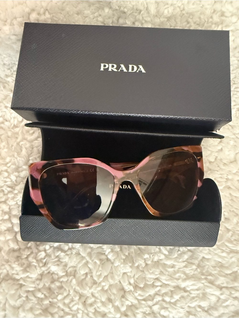 LUXOTTICA/PRADA COGNAC Pink Tortoiseshell Cat-Eye Sunglasses